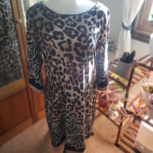 Connected Apparel Leopard Print Long Sleeve Dress